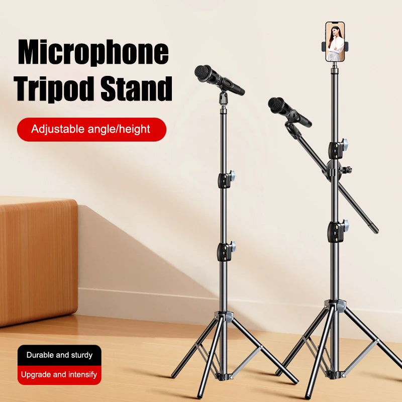 Microphone Boom Tripod Stand 1.7 2.1M Mic Tripod Bracket 66CM Crossbar Arms With Clip And Phone Holder