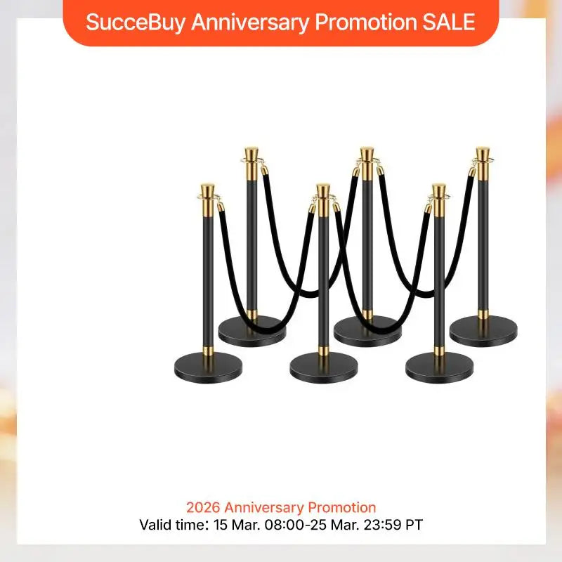 SucceBuy Stanchions 6 Pcs Crowd Control Barriers 4 Velvet Ropes Stainless Steel Stanchion Post Queue w/ Fillable Base for Party