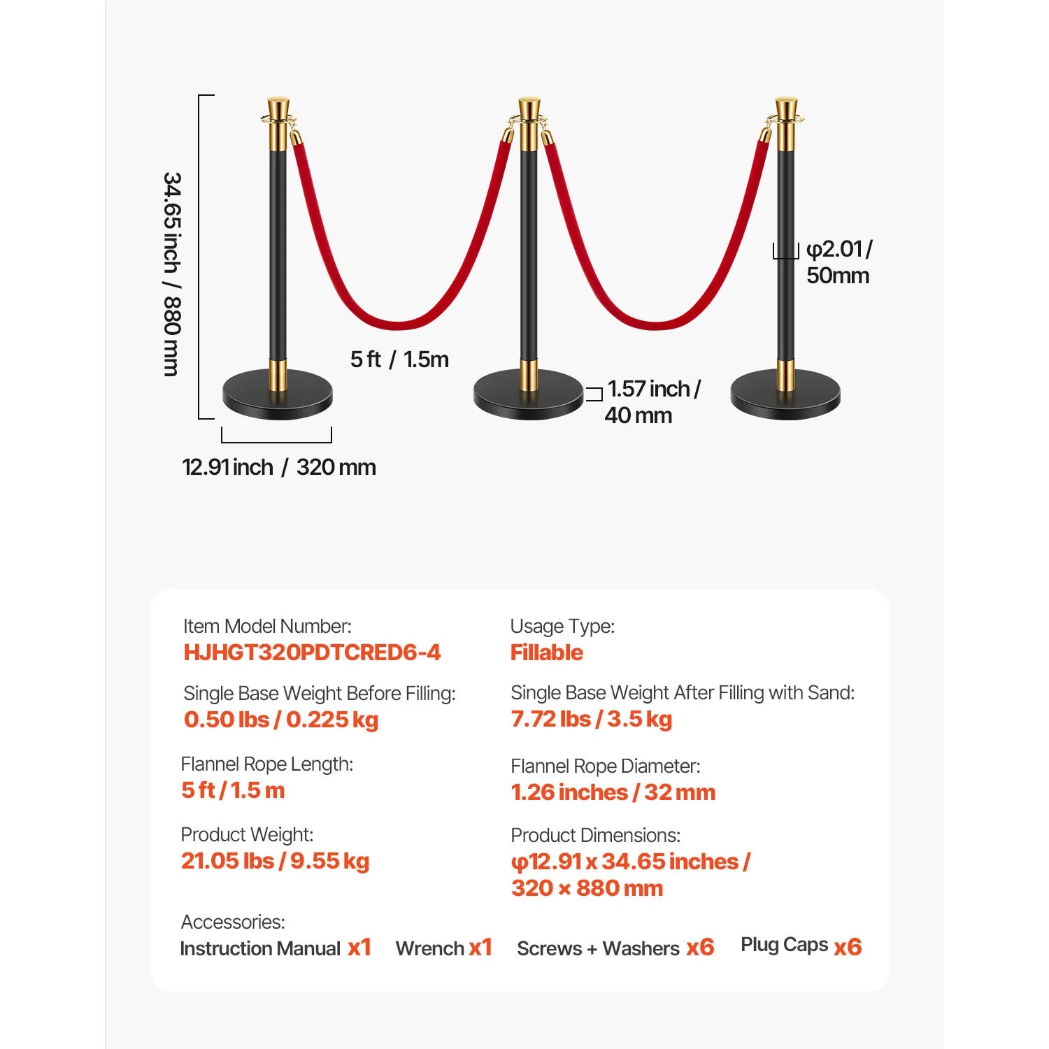 SucceBuy Stanchions 6 Pcs Crowd Control Barriers 4 Velvet Ropes Stainless Steel Stanchion Post Queue w/ Fillable Base for Party