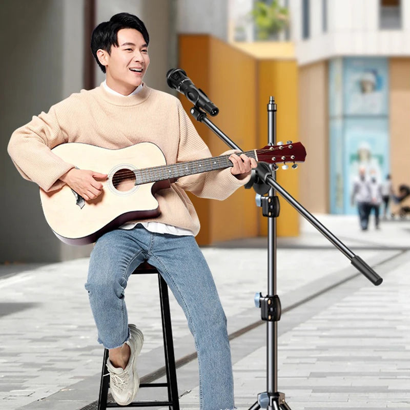 Microphone Boom Tripod Stand 1.7 2.1M Mic Tripod Bracket 66CM Crossbar Arms With Clip And Phone Holder