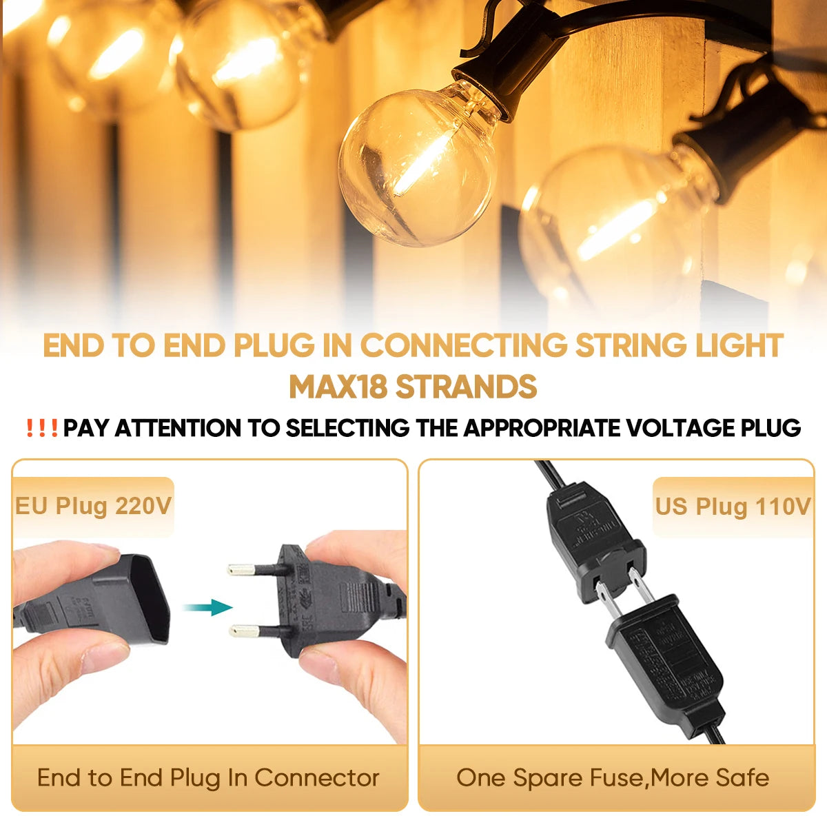 Shatterproof G40 String Light 220V 110V Led Outdoor Lights Garland E12 Waterproof Connectable Festoon Decoration Camping Light